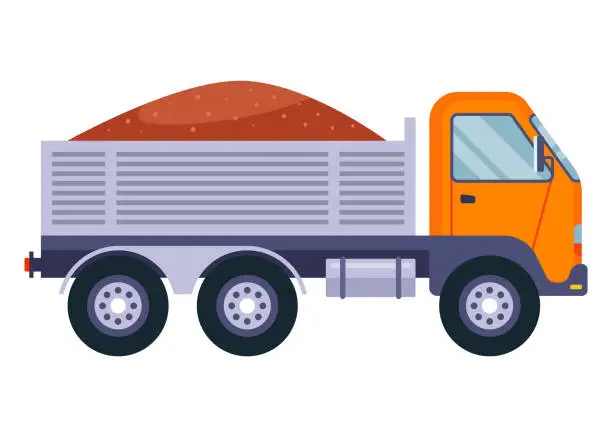 Vector illustration of an orange truck with a body is transporting cargo. flat vector illustration