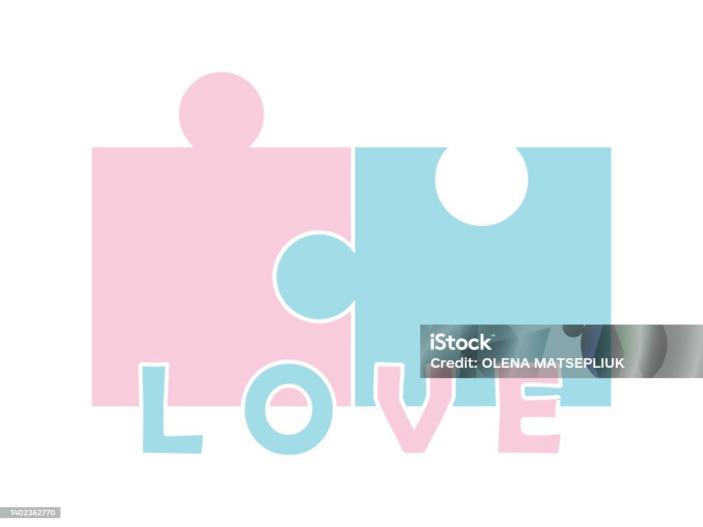 Combining Two Puzzles Simple Colored Element Of Two Puzzles With White Stroke And Text Love ...