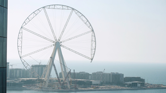 OAE, DUBAI - October 2017: Contruction of Ain Dubai, is set to become the main attraction of Bluewaters Island, andwill feature entertainment, retail and hospitality offerings. Unfinished observation wheel in Dubai.