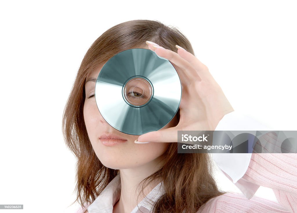 Joven mujer sosteniendo disco compacto - Foto de stock de Adulto libre de derechos
