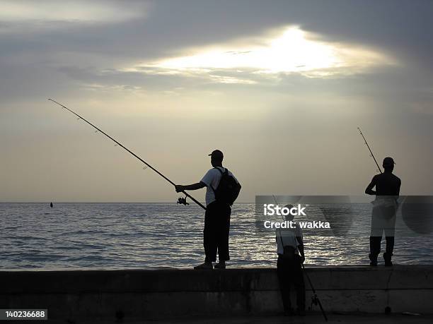 Photo libre de droit de Silhouettes Des Pêcheurs banque d'images et plus d'images libres de droit de Activité de loisirs - Activité de loisirs, Adulte, Article de pêche