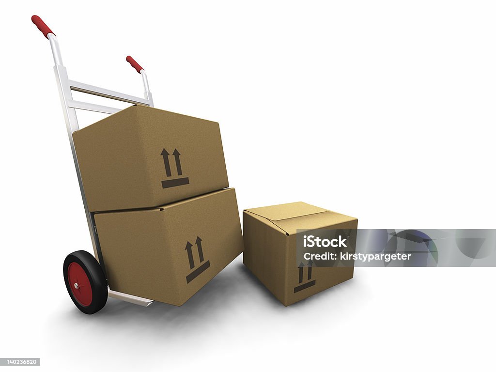 Carretilla industrial con cajas - Foto de stock de Blanco - Color libre de derechos