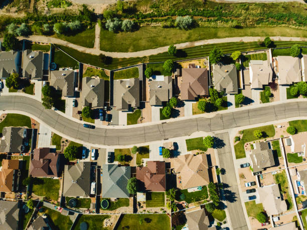 미국 서부 콜로라도 주거용 주택 스프링타임 사진 시리즈의 단일 및 다중 주거 - land development aerial view planning 뉴스 사진 이미지