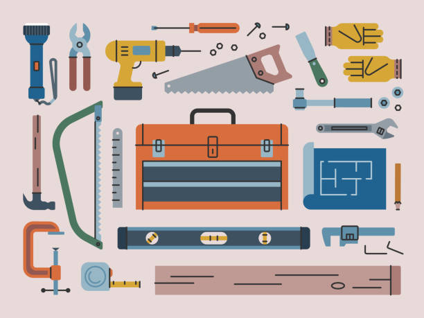 stockillustraties, clipart, cartoons en iconen met handiwork & tools — brightline series - hamer handgereedschap