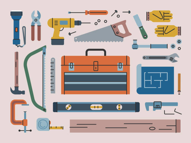 ilustrações de stock, clip art, desenhos animados e ícones de handiwork & tools — brightline series - nobody hammer home improvement work tool