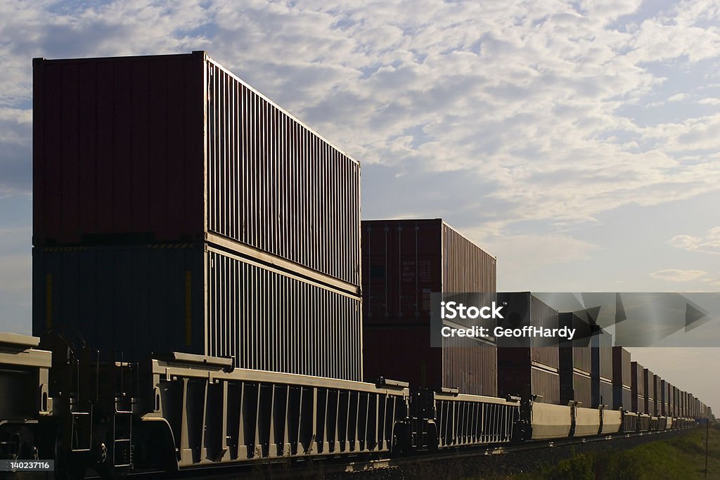 Long freight train A long freight train, stacked with containers Freight Train Stock Photo