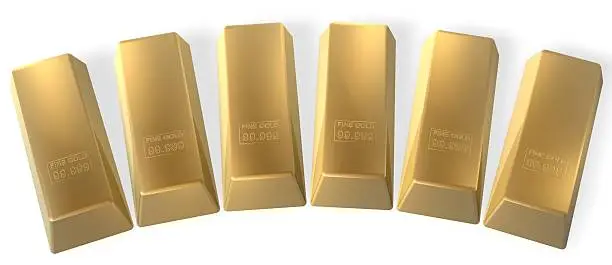 six 3d gold bars in row