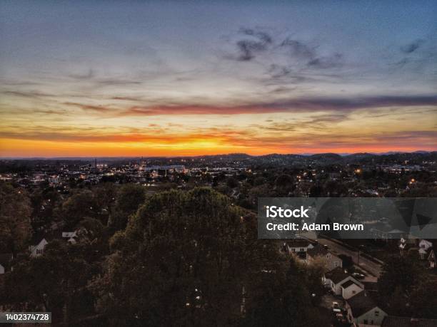 Sunset Over City Stock Photo - Download Image Now - Aerial View, City, City Life