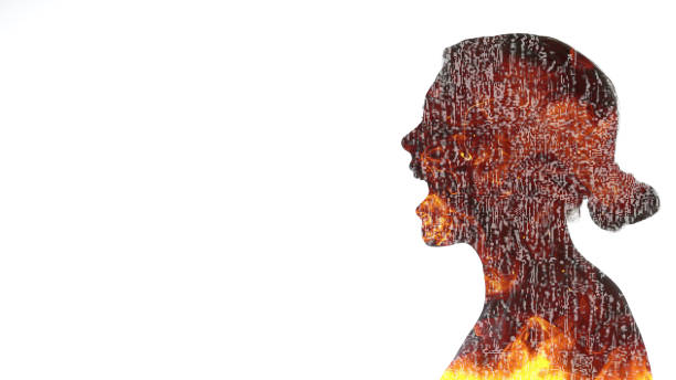 anger expression rage frustration mad woman fire stock photo