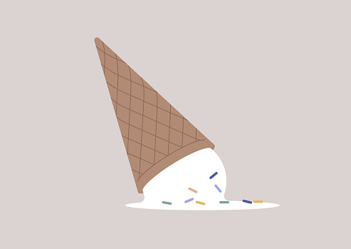 A dropped vanilla ice cream with sprinkles, an unfortunate accident concept