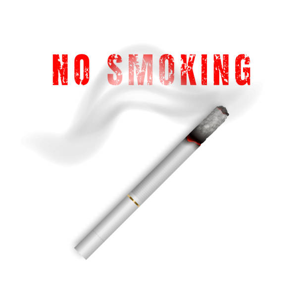 ilustrações de stock, clip art, desenhos animados e ícones de forbidden no smoking red sign, isolated on white background. vector illustration - cigarette tobacco symbol three dimensional shape