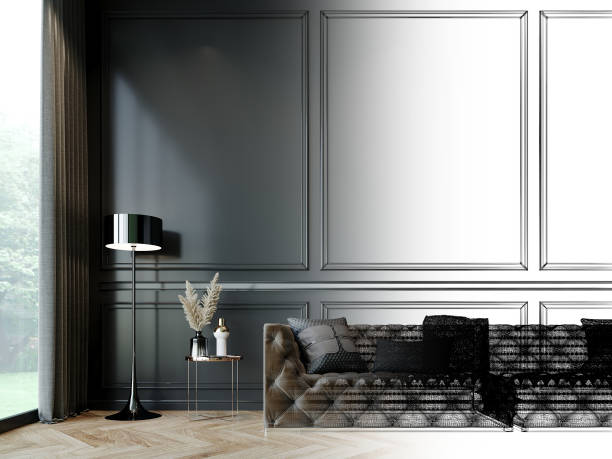 istock sketch design of luxury living room ,3d wireframe rendering 1402389610