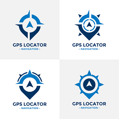 Set of gps locator design template. Compass and gps map location icon vector combination. Creative compass logo symbol concept.