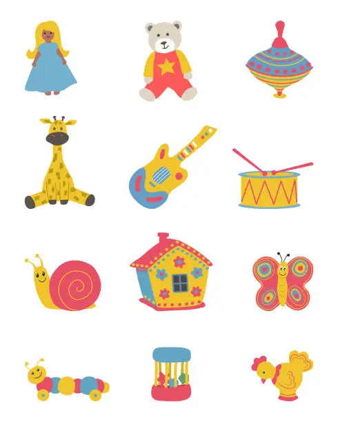 Vector illustration of Toys isolated on a white background. Toys for little children