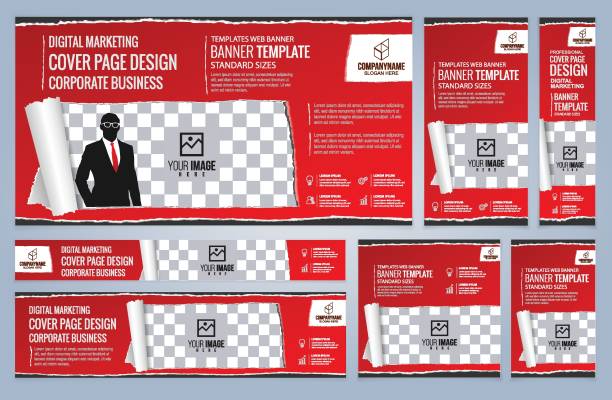 istock Set of Red Web banners templates, Coverpage Standard sizes with space. Vector illustration 1402403571