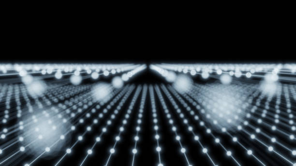 istock Modern abstract background of a dotted interconnected line pattern with slow motion. Isolated on black background. 1402403746
