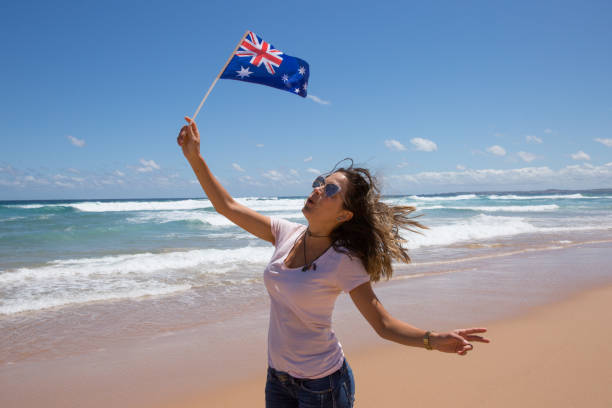 Celebrating Australia Day at the Beach stock photo