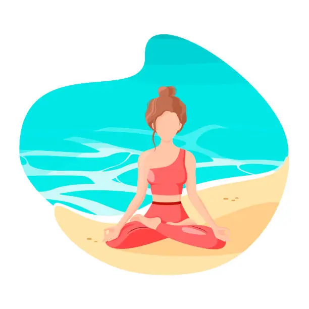 Vector illustration of A girl in the lotus position on the ocean