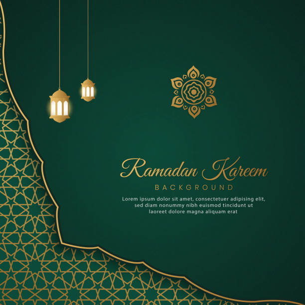 Ramadan Kareem, Islamic Arabic Green Luxury Background with Geometric pattern and Beautiful Ornament This template can be used for writing Hadith and Quran verses and creating Islamic social media posts or Islamic book covers, wishing card hajj stock illustrations