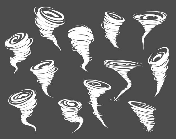 illustrazioni stock, clip art, cartoni animati e icone di tendenza di tornado, tempesta, vortice e ciclone twisters - cyclone