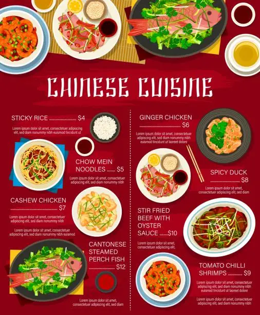 Vector illustration of Chinese cuisine restaurant menu, Asian food