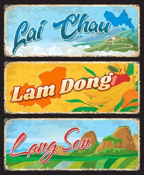Vector illustration of Lai Chau, Lam Dong, Lang Son Vietnamese provinces