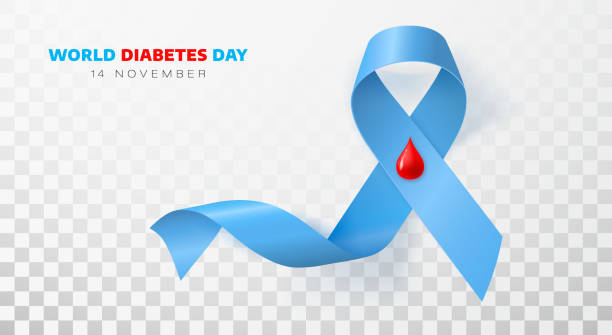 World diabetes day awareness ribbon on transparent background. World diabetes day awareness ribbon on transparent background. 3d realistic render vector icon. Place for text. diabetes backgrounds stock illustrations