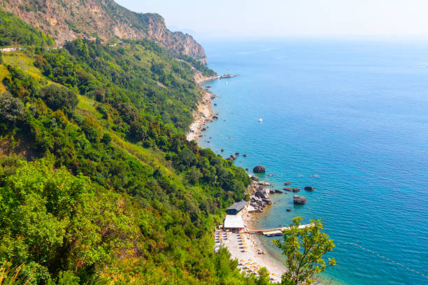 istock Panorama of coastal mountains and sea 1402424614