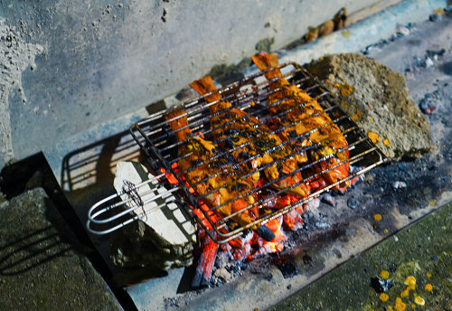 Fish on grill stock photo