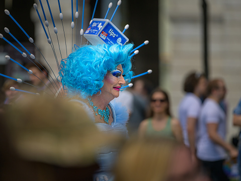 Frankfurt, Germany - July 20, 2019: People are celebrating at the Christopher Street Day in Frankfurt