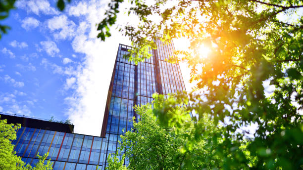 istock Fresh green trees and office building, 1402430234