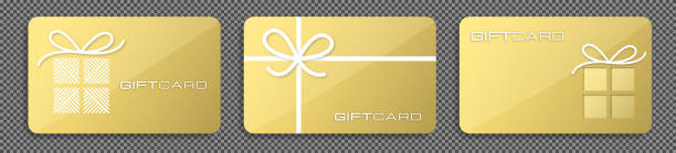 ilustraciones, imágenes clip art, dibujos animados e iconos de stock de juego de tarjeta de regalo dorada, efecto realista, aislado sobre fondo transparente, ilustración vectorial - gift card