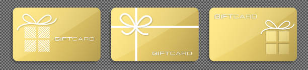 illustrazioni stock, clip art, cartoni animati e icone di tendenza di set di carta regalo d'oro, effetto realistico, isolato su sfondo trasparente, illustrazione vettoriale - gift card