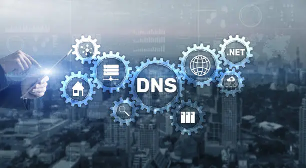 Photo of DNS Domain name System server concept. Mixed media