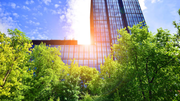 istock Fresh green trees and office building, 1402432421