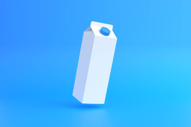 Falling milk carton pack on a blue background Falling milk carton pack on a blue background. Dairy products concept. Mockup template. 3d rendering 3d illustration milk carton stock pictures, royalty-free photos & images