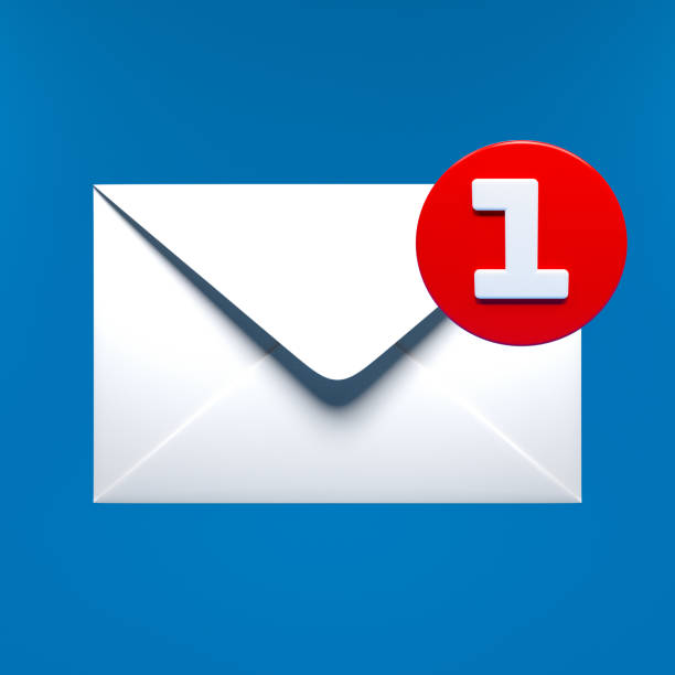 3d render of a mail envelope with number one isolated on a blue background.Digital image illustration.