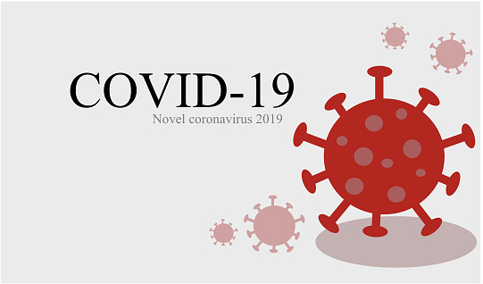 The red icon of novel coronavirus (SARS-CoV-2) or COVID-19 in the white-Grey background