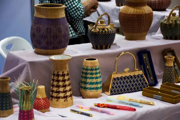 Photo of Bamboo wicker woven local thai folk wisdom produce new product design and creative art handmade souvenirs gift