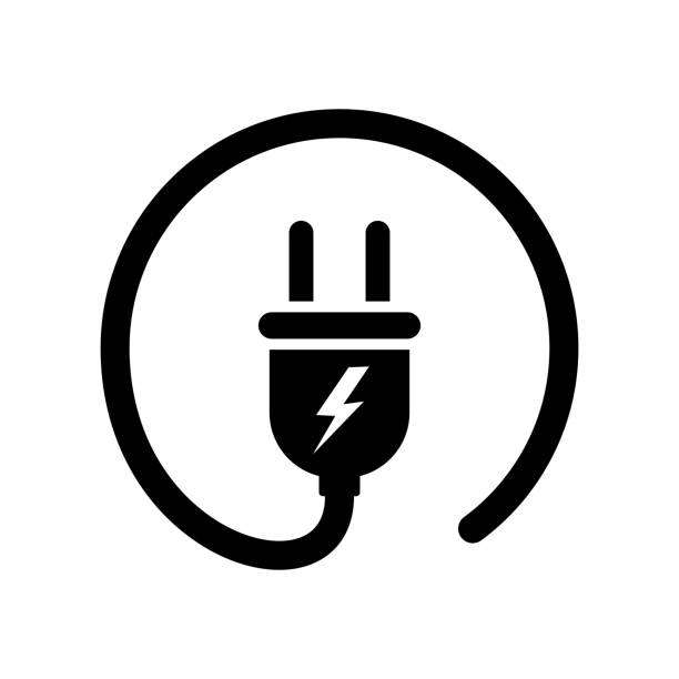 ilustrações, clipart, desenhos animados e ícones de ícone vetorial de plugue elétrico no fundo branco. cabo elétrico ou cabo. energia elétrica. - electric plug outlet electricity cable