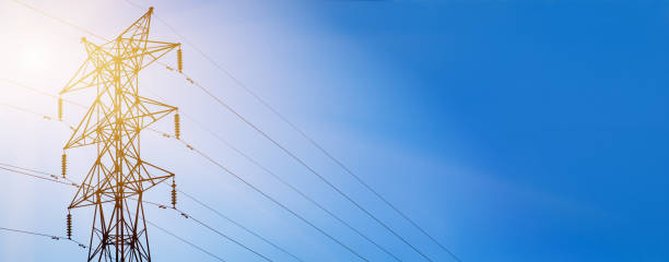 istock Power poles and power lines. 1402448761