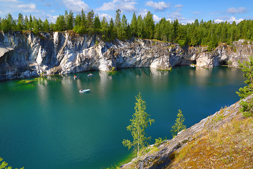 landscape with marble quarry in ruskeala, karelia, russia