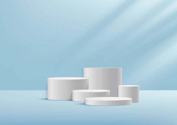 istock Display product white podium. Abstract studio room product pastel blue background. Stage for product, cosmetic, promotion display, presentation. 1402453907