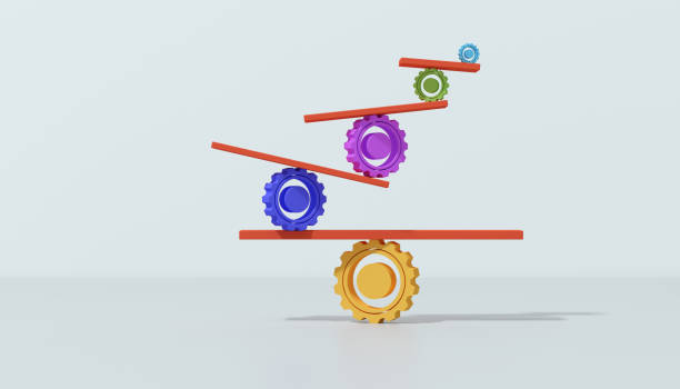 istock Block tower with gears concept. Team building 1402454446