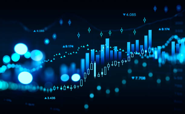 istock Forex graph lines and bars with rising candlesticks and numbers 1402456558