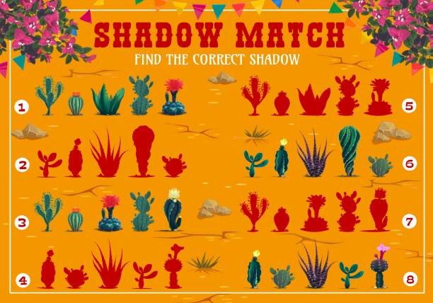 ilustrações, clipart, desenhos animados e ícones de planilha do jogo sombra com cactos mexicanos - sonoran desert illustrations