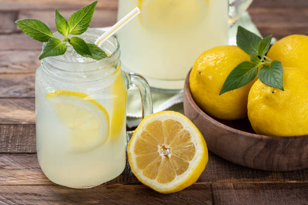 istock Glass of cold lemonade with mint and lemon slices 1402457875