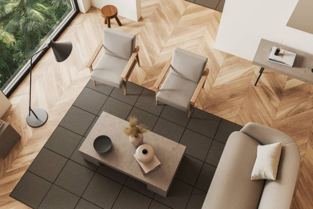 istock Top view on bright living room interior with two armchairs 1402458253