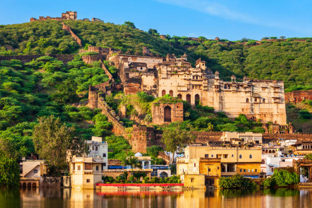 Garh Palace in Bundi, India Garh Palace is a medieval palace situated in Bundi town in Rajasthan state in India india jaipur rajasthan traditional culture stock pictures, royalty-free photos & images