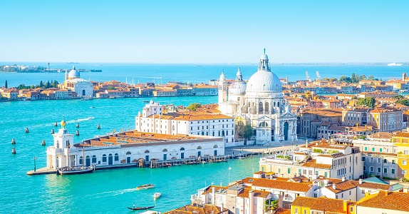 Venice, Italy - 12 May, 2022: Panoramic view of Venice old town, Italy travel photo